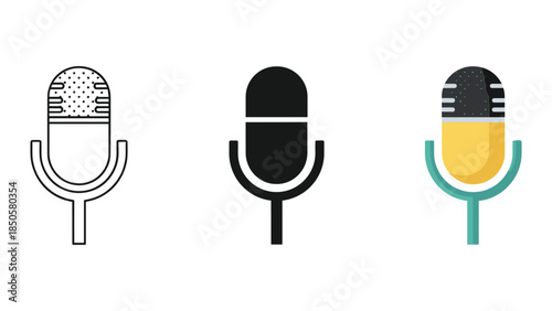 Microphone icons set lineart outline colorful