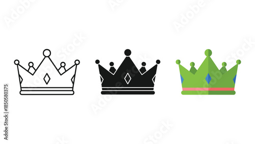 Crown Icon Set Royalty Symbol Vector Illustration