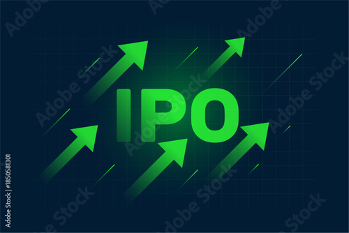 ipo initial public offering concept background with growth arrow