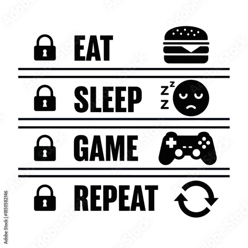 Eat Sleep Game Repeat Infographic Icons.
