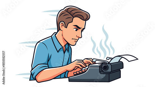 Focused Writer Typing Fast on Vintage Typewriter Inspiring Creative Process and Productivity