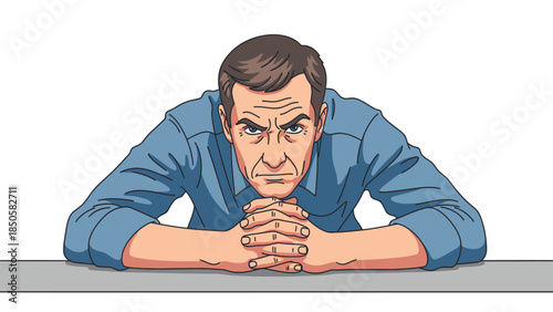 Aggressive Businessman Leaning Forward with Intense Stare Assertive Leadership Concept