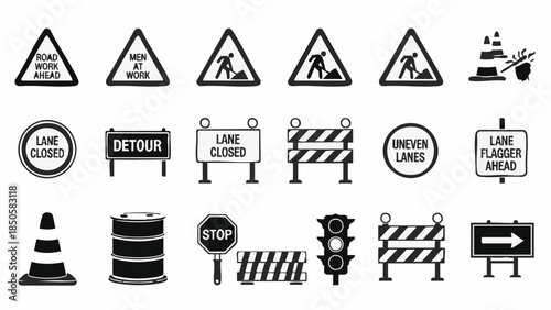 Roadwork Signs and Symbols Set.
