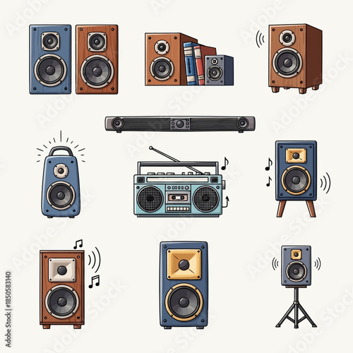 Collection of vintage boombox speakers.
