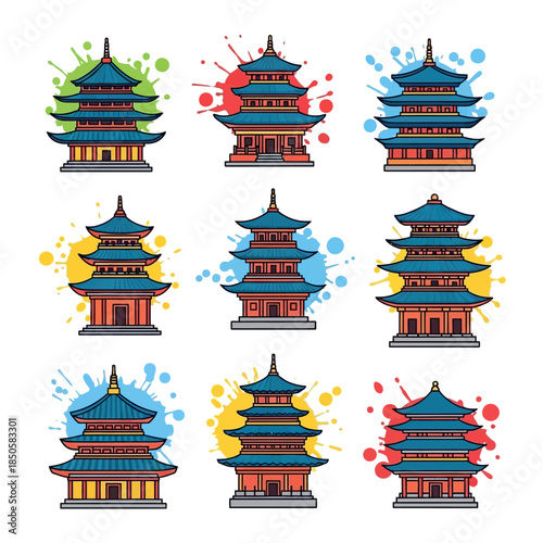 Colorful Pagoda Temple Buildings.