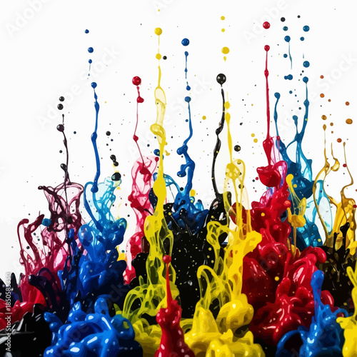 Colorful paint splashes and droplets falling.