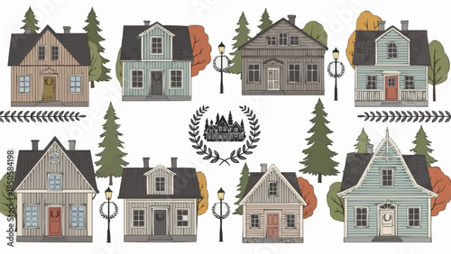 Collection of Charming Vintage Houses in a Row.