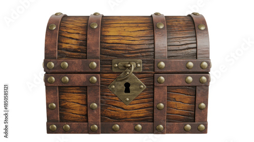 Antique wooden treasure chest isolated on transparent background