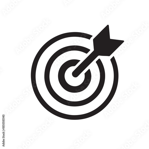 Target with arrow hitting bullseye icon minimalist flat design vector for business success and goal 