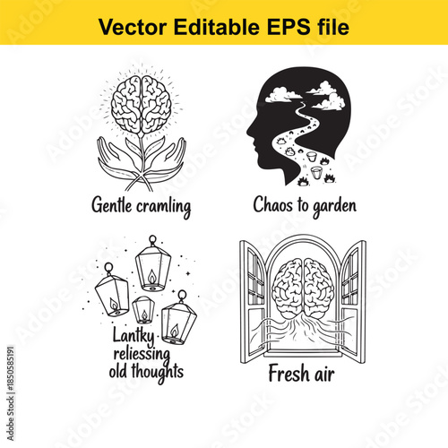  a set of four mental health and wellness illustrations in editable eps vector format for various uses