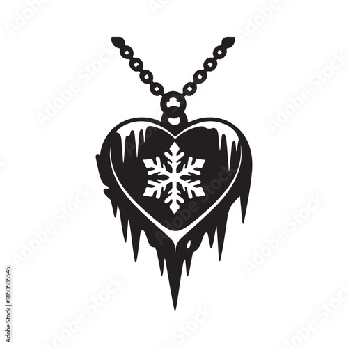 Frozen Heart Locket with Snowflake and Dripping Icicles Vector Illustration