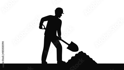 Man shoveling pile of sand or soil.