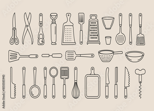 Line Drawing Collection of Kitchen Utensils and Tools