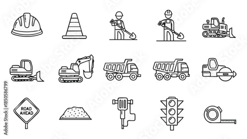 construction equipment icons set.