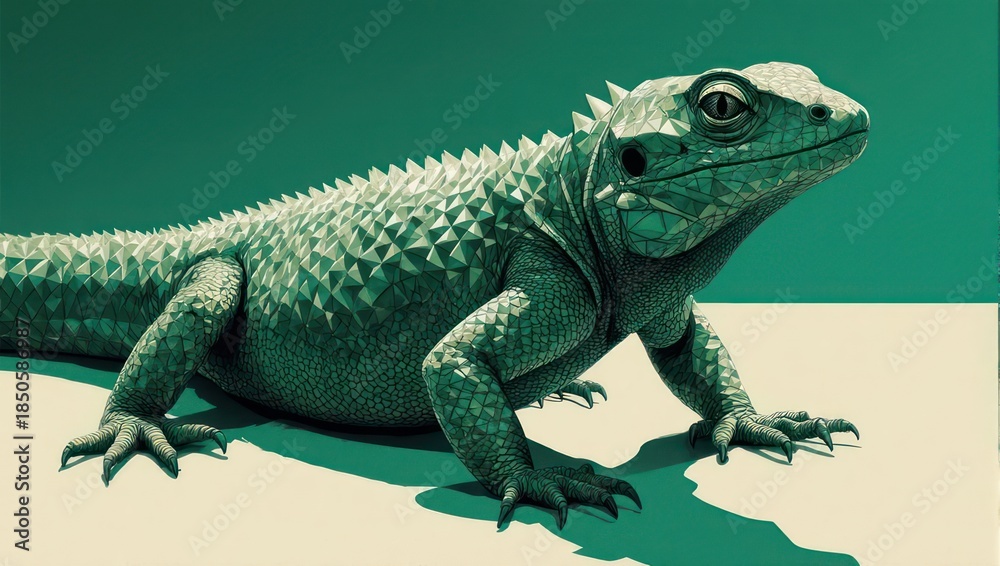 Naklejka premium Green Iguana Lizard Reptile Animal Close Up Portrait.