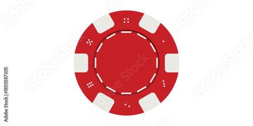 single red casino chip isolated on white background