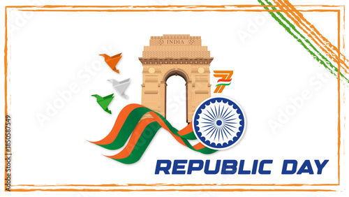 26 January Republic Day vector illustration featuring clean and modern Indian patriotic design. Ideal for posters, banners, greeting cards, social media posts, website headers, flyers, presentations