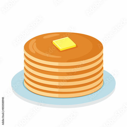 Stack of Pancakes with Butter on a Blue Plate.