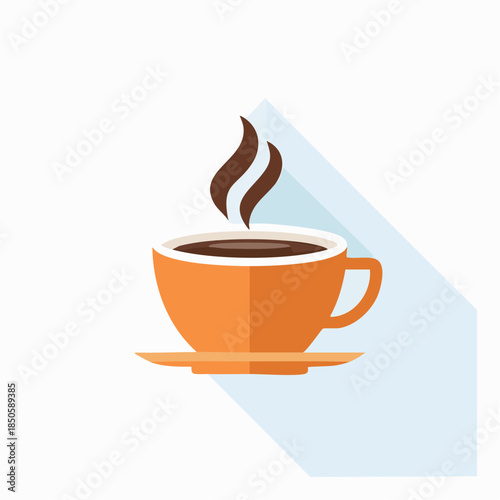 Steaming Coffee Cup on Saucer with Long Shadow.