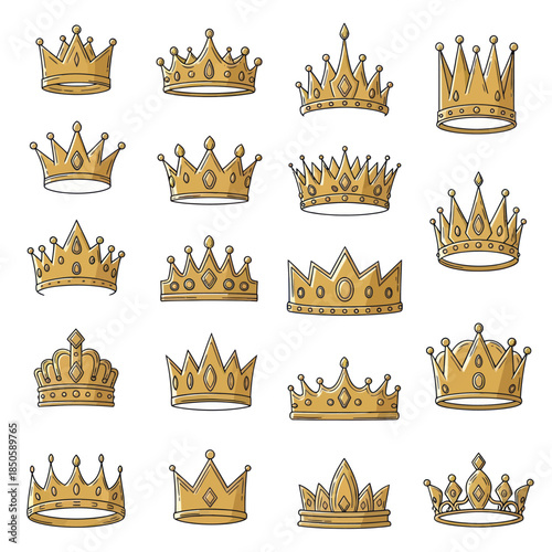 Collection of Golden Crowns Regal Headwear for Royalty and Celebrations.
