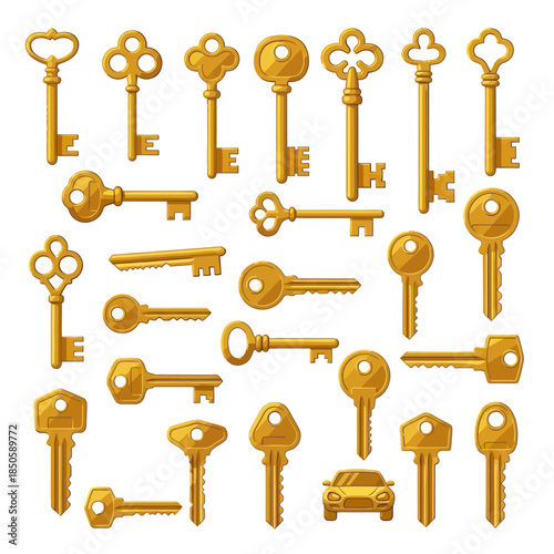 Collection of Golden Keys Antique and Modern Designs.