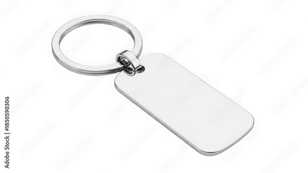 Fototapeta premium Silver key ring with blank tag isolated on transparent background