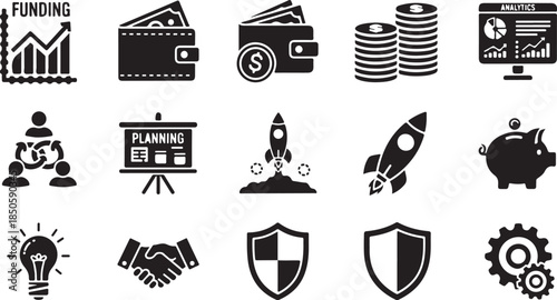 Business finance and planning icons for commercial use
