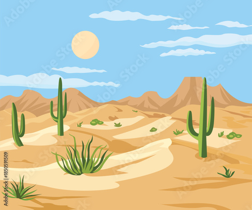 desert landscape illustration with cactus