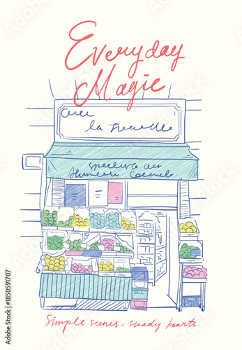 Hand Drawn Cozy Shopfront Sketch Illustration. Store Front illustrations with a cozy, whimsical vibe. Perfect for branding, posters, social media, packaging, website design, and creative projects.