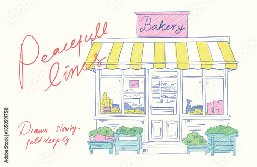 Minimal Line Art Cafe Storefront Illustration. Store Front illustrations with a cozy, whimsical vibe. Perfect for branding, posters, social media, packaging, website design, and creative projects.