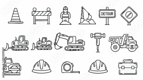 construction equipment icons set.