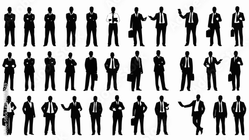 Collection of Silhouettes of Businessmen in Various Poses and Attire.