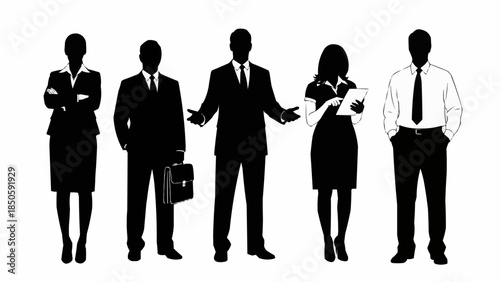 Diverse group of business professionals standing together in silhouette.