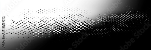Wallpaper Mural Black and white abstract widescreen composition with fragmented diagonal grid of squares, diamonds and halftone dots, high-contrast gradient conveying dynamic motion and modern tension Torontodigital.ca