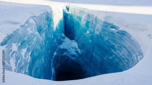 Deep Blue Ice Crevasse in Arctic Landscape.