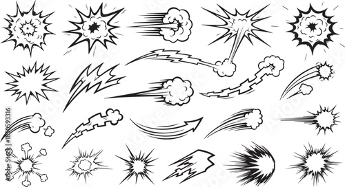 Collection of Comic Book Style Action and Explosion Graphics