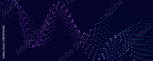 Dark abstract background with glowing wave. Shiny moving lines design element. Modern purple blue gradient flowing wave lines.