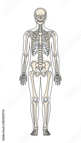 Full human skeleton diagram showing major bones within a body outline.