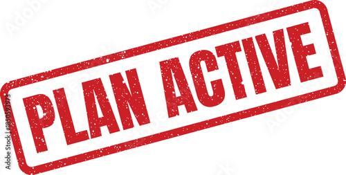 Grunge rubber stamp mark with PLAN ACTIVE text, signifying an ongoing business project status update