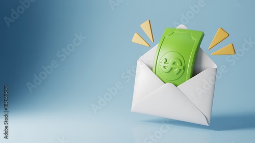 Smiling money inside envelope financial reward payment and income concept illustration
