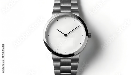 
This image features a high-definition studio photograph of a contemporary minimalist wristwatch