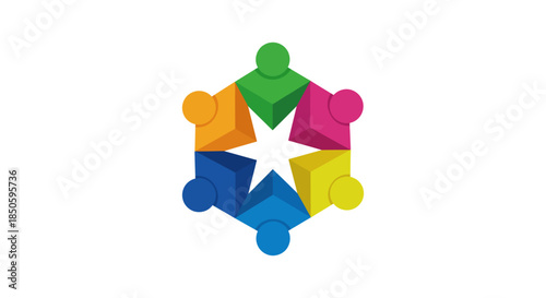 diverse teamwork logo of six colorful abstract people forming a circle around a white star symbolizing unity collaboration and community