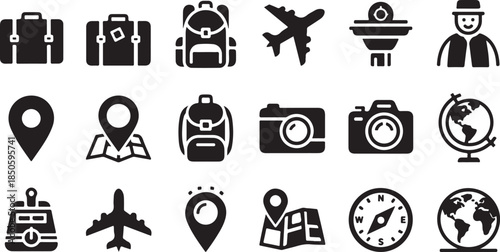 Travel icons for planning and adventure