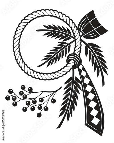 Japanese Shimenawa Sacred Rope Decoration Illustration Clipart Vector