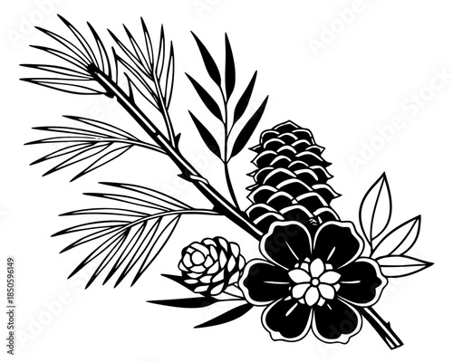 
Pine Cone Pine Branch Floral Illustration Clipart Vector

