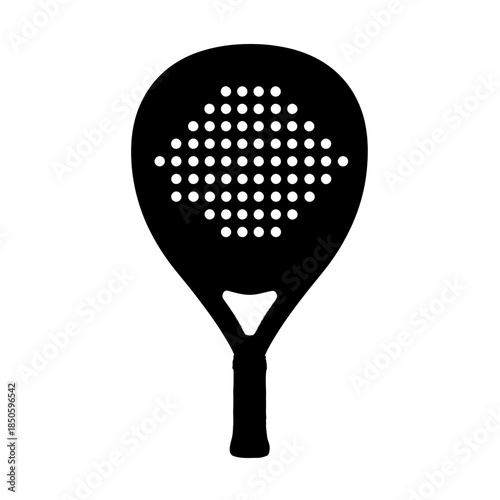 Black silhouette of a padel racket with diamondshaped hole pattern.