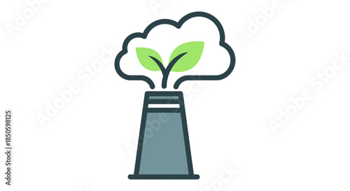 eco friendly factory chimney emitting green leaf smoke icon symbolizing clean energy industry and sustainable industrial production