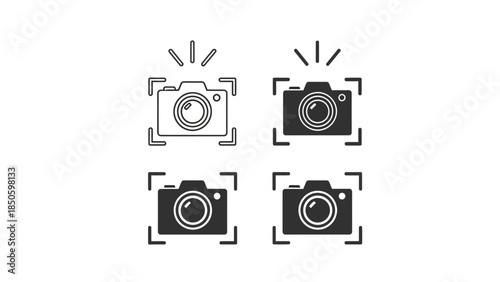 Set of four modern camera icons representing focus and flash photography modes