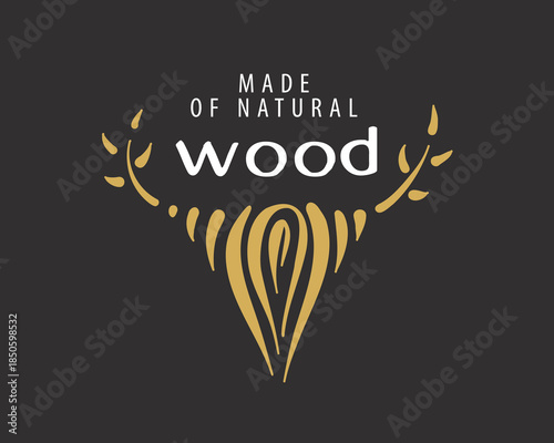 An unusual vector hand-drawn logo for the production of wood products