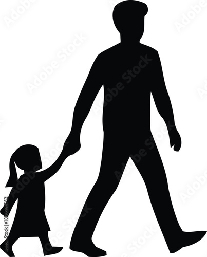 Silhouette of father and daughter walking hand in hand